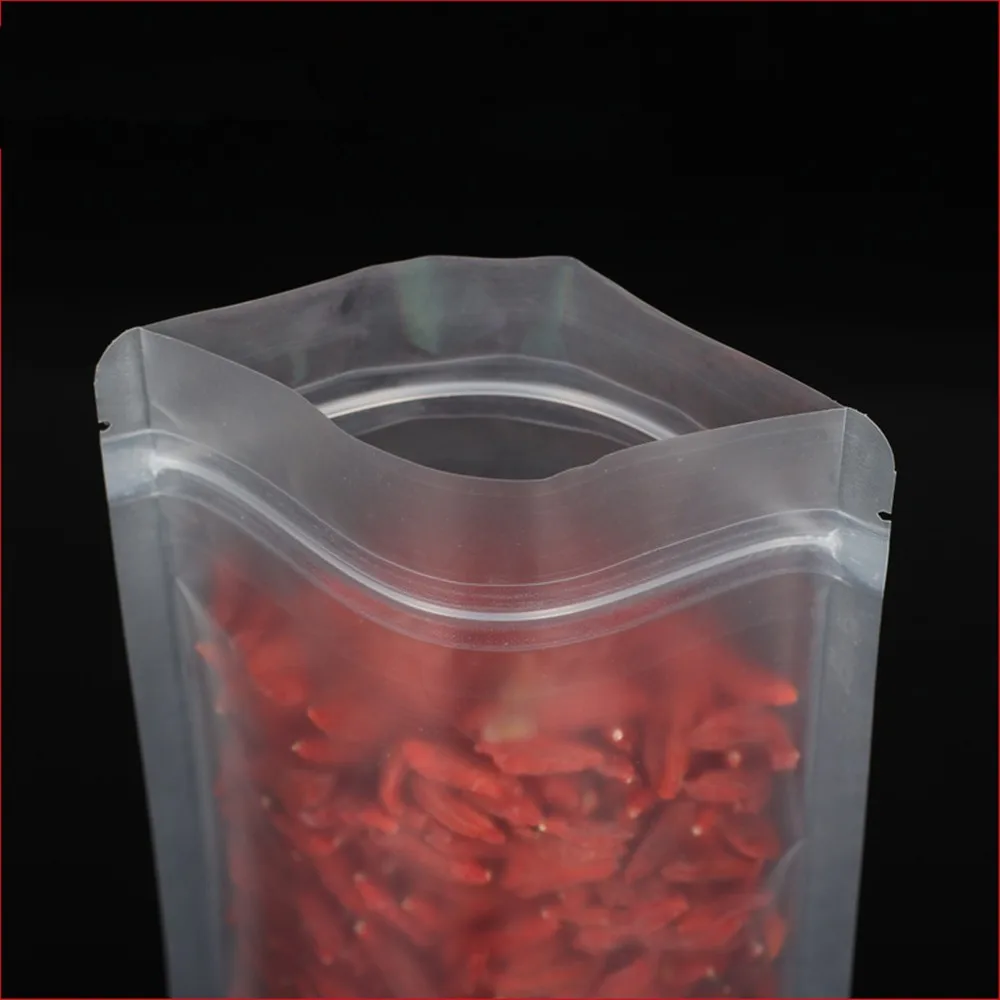 100Pcs Matte Clear Zip Lock Stand Up Bag Self Seal Reclosable Reusable Doypack Tear Notch Food Snack Dry Fruit Nut Pack Pouches