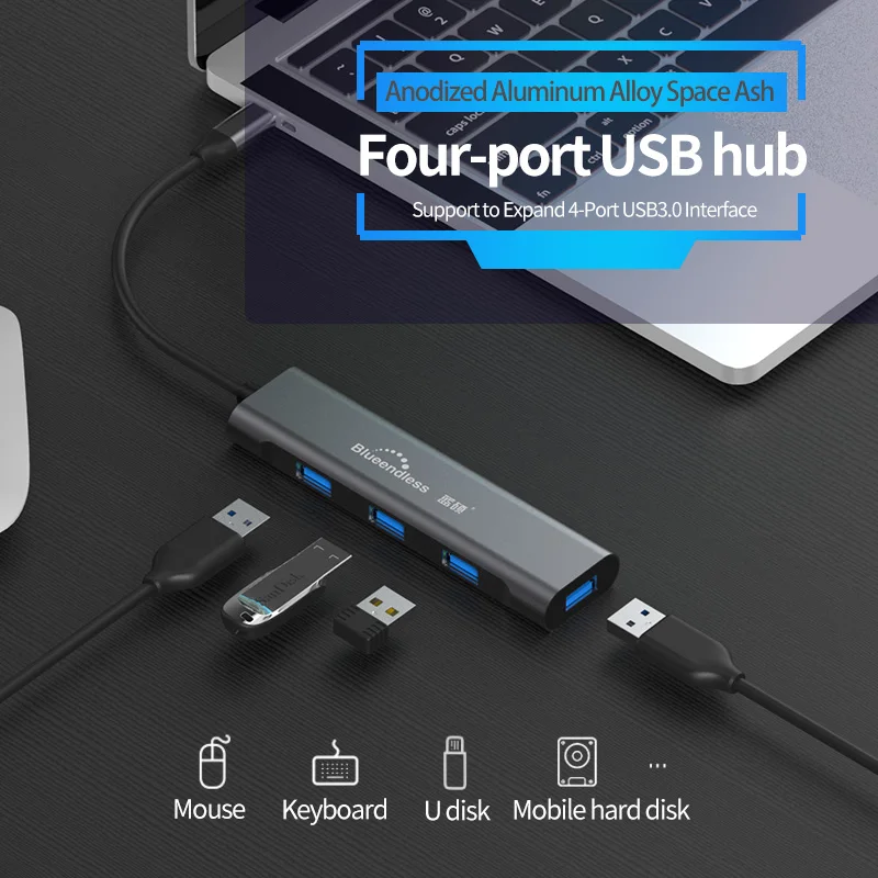 Blueendless usb c hub USB3 1 Type C to 4 port USB3 0 High Speed usb 4