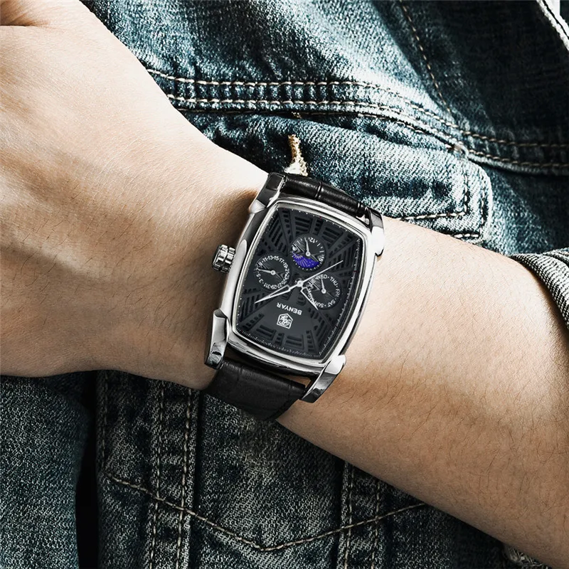Benyar мужские спортивные наручные часы Авто Дата водонепроницаемые мужские военные армейские часы лучший бренд класса люкс синие мужские часы из натуральной кожи 5153