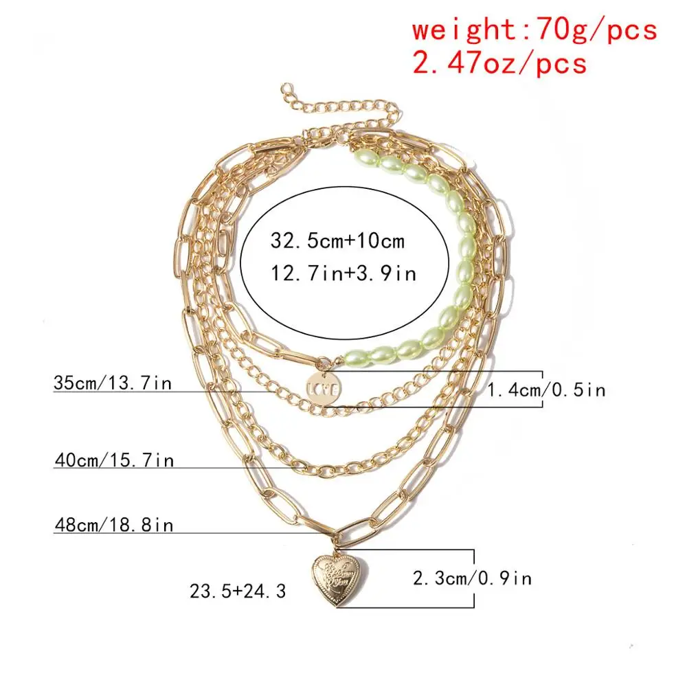 DIEZI Bohemian Multilayer Gold Opened LOVE Heart Pearl Pendant Necklace For Women Vintage Choker Statement Necklace Jewelry