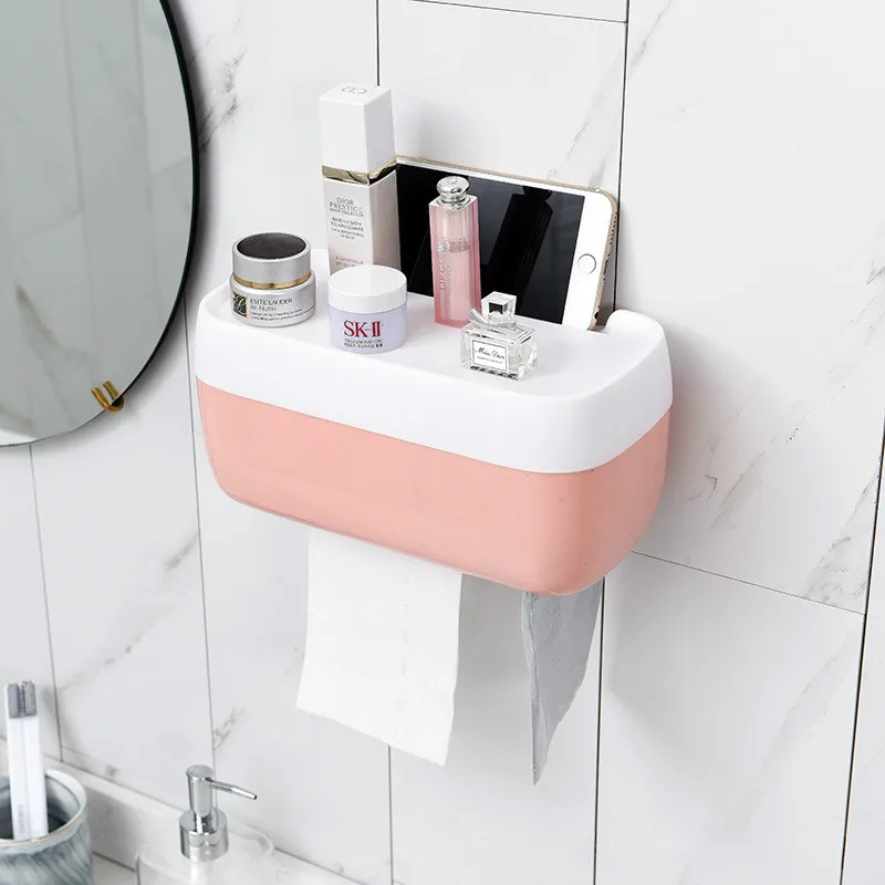 

Creative Multi-function Bathroom Roll Paper Tissue Box Free Punch Household Wall Shelf Paper Towel Storage Box
