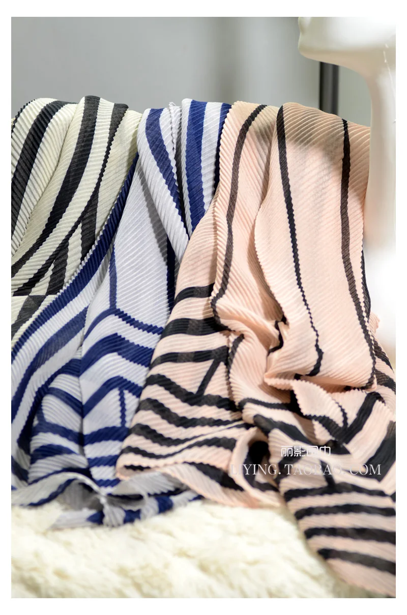 Горячая прямоугольной формы Miyake плиссированные полосатые хлопковые шарфы