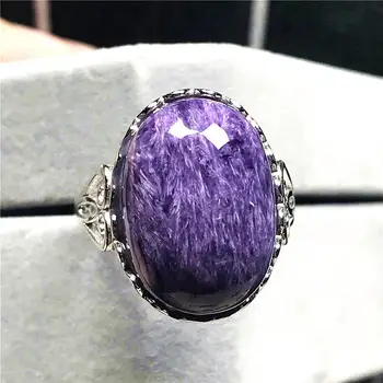 

21x16mm Natural Purple Charoite Beads Ring For Woman Lady Man Crystal Beads Silver Stone Adjustable Ring Fashion Jewelry AAAAA