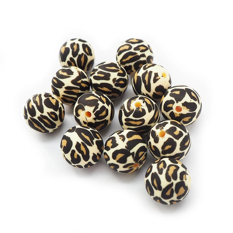 Chenkai 100PCS 15MM Silicone Leopard print Beads Baby Round Shaped Beads Teething BPA Free DIY Sensory Chewing Toy Accessories