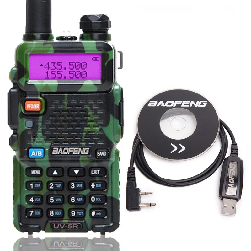 BAOFENG UV-5R 5 Вт 10 км Двухдиапазонная рация 136-174 МГц и 400-520 МГц портативная двухсторонняя CB радио UV5R(черный/Камуфляж - Color: camo usb cable