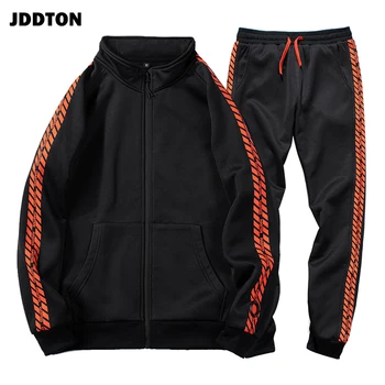 

JDDTON Men Contrast Color Sets Casual Set Clothing Print Racing Suits Loose Jogger Sports Suit Male Streetwear Europe Size JE182