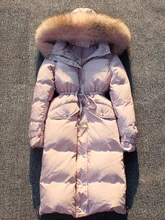 Aliexpress - 2021 winter fashion woman duck down coat long design over-the-knee large raccoon fur collar jackets pink blue black grey xxl 2xl