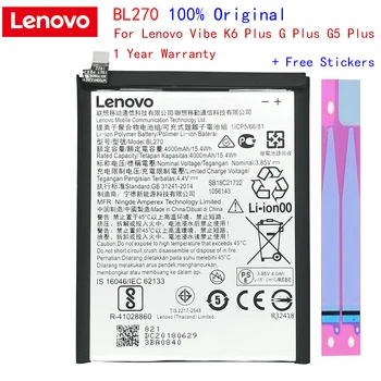 

100% Original 4000mAh BL270 Battery For Lenovo K6 Note K53a48 Vibe K6 Plus G Plus G5 Plus Batteries