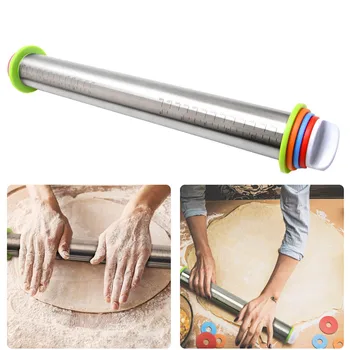 

Stainless Steel Adjustable Rolling Pin Dough Mat Christmas Fondant Paste Cake Tool Dough Roller 4 Removable Adjustable Complete