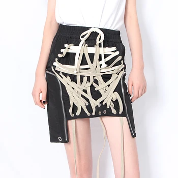 

Irregular Hem Skirt Hollow Out Lace Up Bowknot Elastic High Waist Streetwear Skirts For Women Female 2020 New Fashion Clothing