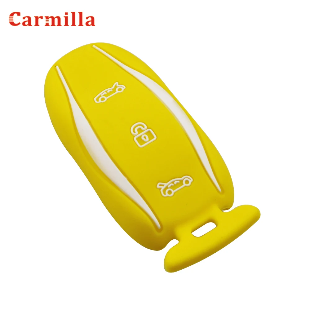 Silicone Car Key Cover Case for Tesla Model X 75D 90D 100D S 3Button Remote Key Protector Holder Shell Skin Case