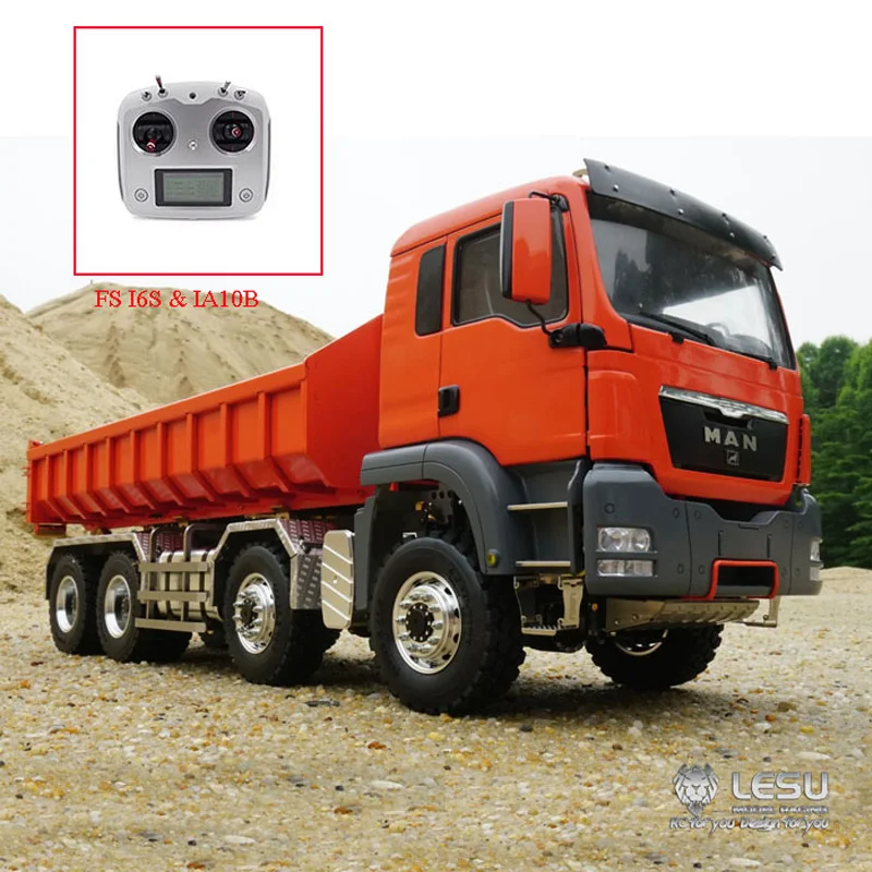 Lesu 1/14 Kit Model Man Tgs 8*8 Idraulico Rc Dumper Roll On/Off Ribaltabile Radio Verniciato Deep Orange W/ Radio Sound Light Toys