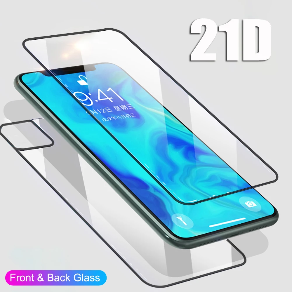 

MAYROUND Film for iPhone 11 Pro Max 21D Full Cover Front+Back Rear 9H Temper Glass Full Body Screen Film Protector Guard Cover