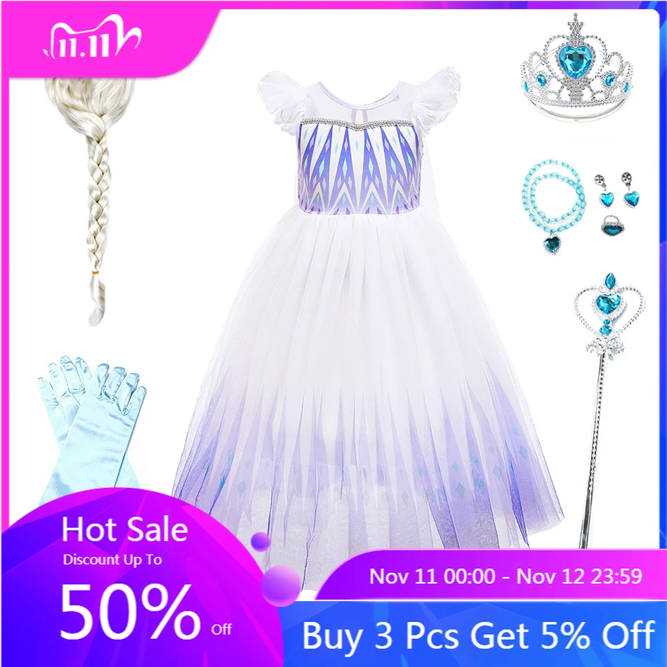 

Christmas Girl Dress Sleeveless Off Shoulder Snow Queen Elsa Cosplay Costume Halloween Fancy Clothes Birthday Party Dress up Set
