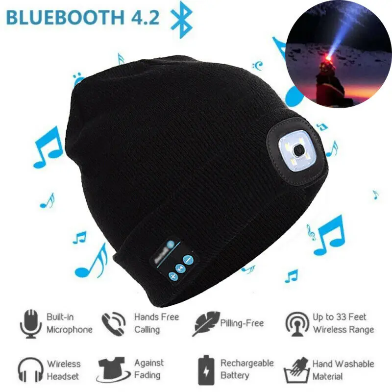 Беспроводная Bluetooth 5,0 BeanieLED налобный фонарь USB перезаряжаемая унисекс музыкальная шапка Skullies& Beanies