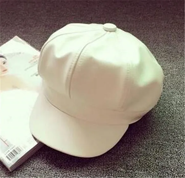 Модный крутой берет из искусственной кожи, шапка для мужчин и женщин, Gorras Planas, винтажная кожаная кепка, зимняя уличная теплая Кепка, Кепка - Цвет: CW162 white