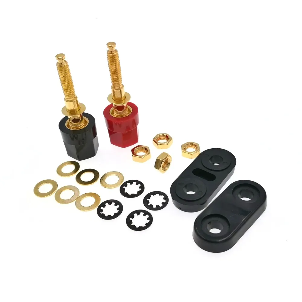 Dual Gold Speaker Binding Posts Terminal - 4mm Sockets for Banana Plugs - 2 Way (14)