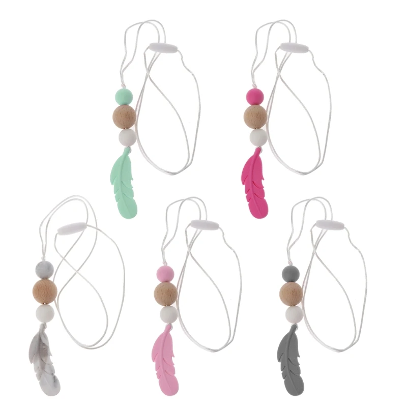 

Baby Teething Toy Silicone Training Teethers Feather Pendant Chewing Necklace
