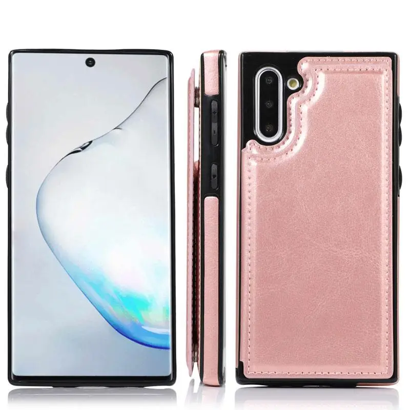 Розовый Держатель для карт, чехол-кошелек для samsung Galaxy Note 10 Pro 9 8 S10 S9 S8 Plus S10e чехол для samsung Note10, кожаный чехол с подставкой - Цвет: Розовый