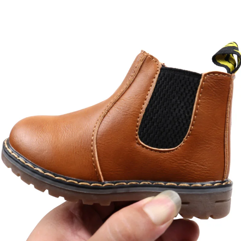 KushyShoo/Детские зимние сапоги; Осенняя утепленная хлопковая обувь для мальчиков и девочек; водонепроницаемые Нескользящие ботильоны; кожаные детские ботинки