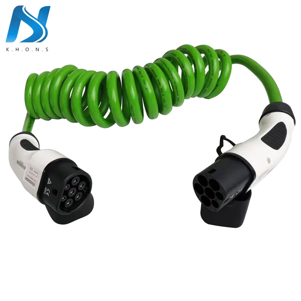 Three Phase 16A 32A Type 2 To Type 2 EV Charging Cable Electric Car Vehicle Connect Charging Station Coil Coiled Spring Cable