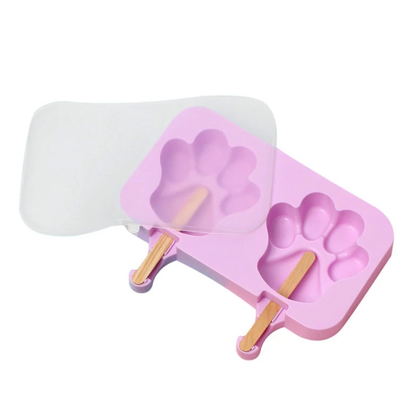 

Silicone Cute Ice Cream Mold with Lid Diy Ice Cream Maker with 100x Wooden Sticks,2Pcs