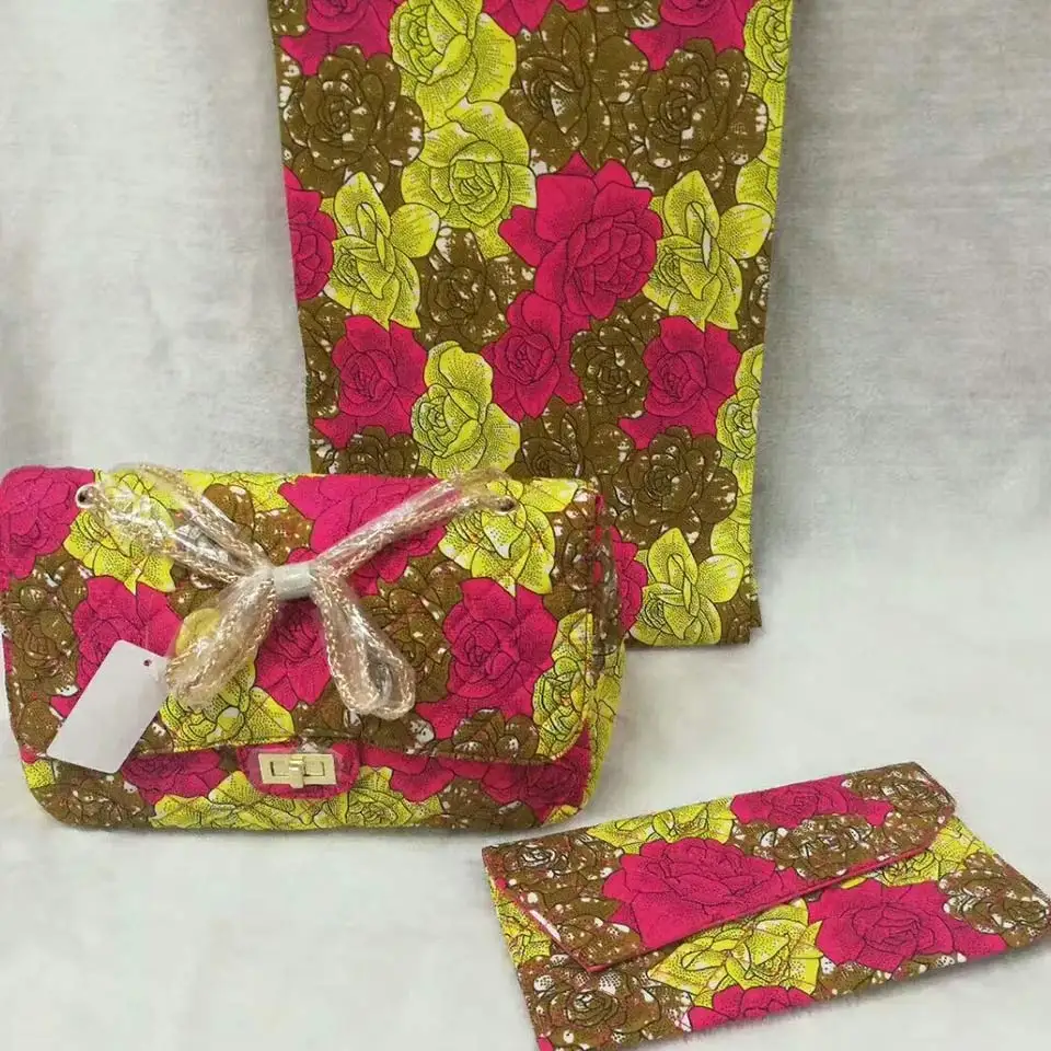 

3pc Set Ankara Handbag+Clutch Bag+6 Yard african real dutch wax kitenge fabric For Wedding DFB-29
