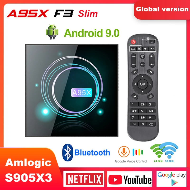 Android 9,0 tv Box A95X F3 Slim Amlogic S905X3 4G 32G/64G 8K HD Dual wifi Поддержка Plex медиа сервер Netflix