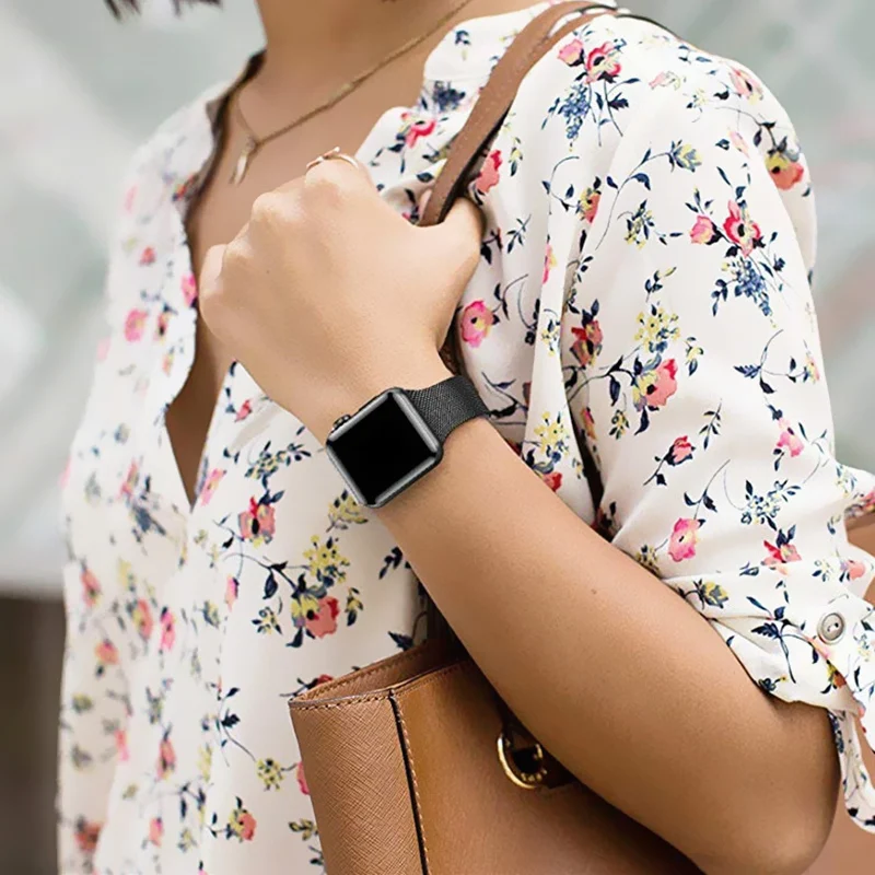 Миланский ремешок для Apple watch 6 5 4 SE Band 44 мм 40 металлический из нержавеющей стали