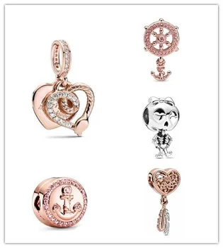 

925 Sterling Silver Rose Sparkling Pink Anchor Clip Charm Beads Fit Women Pandora Bracelet & Necklace Jewelry