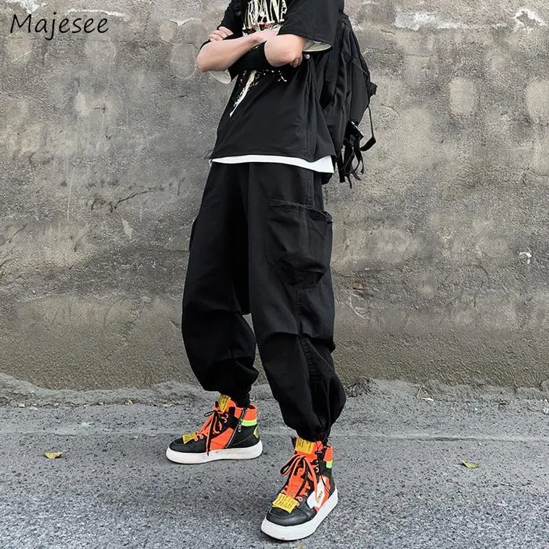 

Casual Pants Men Multi-pockets Ankle Length Lace-up Bundle Solid Loose Ins Fashion Leisure Oversize Tees Cargo Trousers Korean