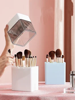 

2 In 1 Dustproof Portable Makeup Brush Holder Cosmetic Brush Air Drying Storage Box Container Pen Holder Desktop Makeup Storage