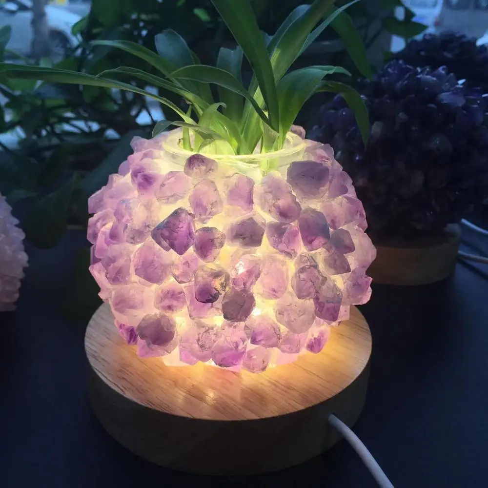 Красивый природный аметист гроздь кристаллов кварца DIY светильник в форме ананаса духовная медитация рейки заживление для украшения дома