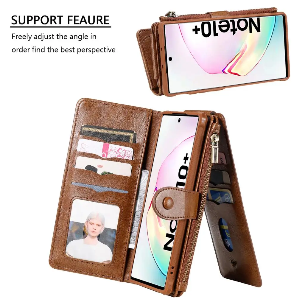 Чехол для samsung Galaxy Note 10 Plus, флип-чехол, кошелек, кожаный чехол, роскошная защитная сумка, магнитная застежка-молния, подставка, держатель для карт