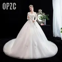 Модное простое свадебное платье с v-образным вырезом и открытой спиной, Новое поступление, длинный рукав, шлейф, 100 см, аппликация, принцесса, Brida Robe De Mariee