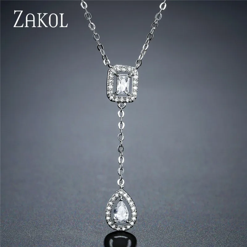 White Color ZAKOLSimple, квадратная подвеска в форме капли из циркония, Очаровательное ожерелье, модное ювелирное изделие для свадьбы, подарок для невесты, для девушки, FSNP2068 - Окраска металла: White Color