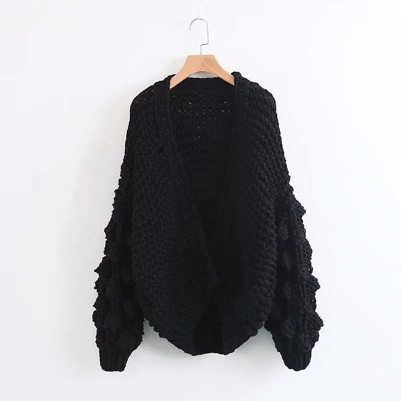 ^*Best Offers women solid knitting ball cardigan 2019 fashion new ladies V-neck full sleeve female autumn causal highstreet chic sweaters