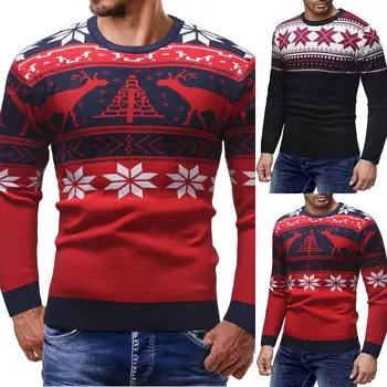 

Christmas Cotton Printing Sweater Men 2019 Autumn Winter Jersey Jumper Pullover Men O-neck Knitted Sweaters