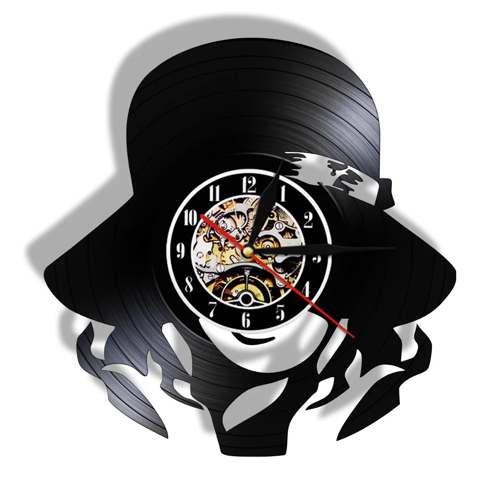 Beautiful Girl Ornament in Hat Handmade Vinyl Record Wall Clock Fashion Lady Wall Clock Home Decor Vintage Wall Art Gift For Her - Цвет: Without LED