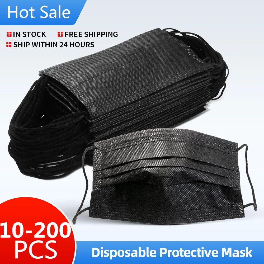 10-200PCS Black Face Mask Adult Disposable Mouth Mask Desechables Mascarillas Negras Quirurquijas Masque Chirurgical Mascara disposable face mask