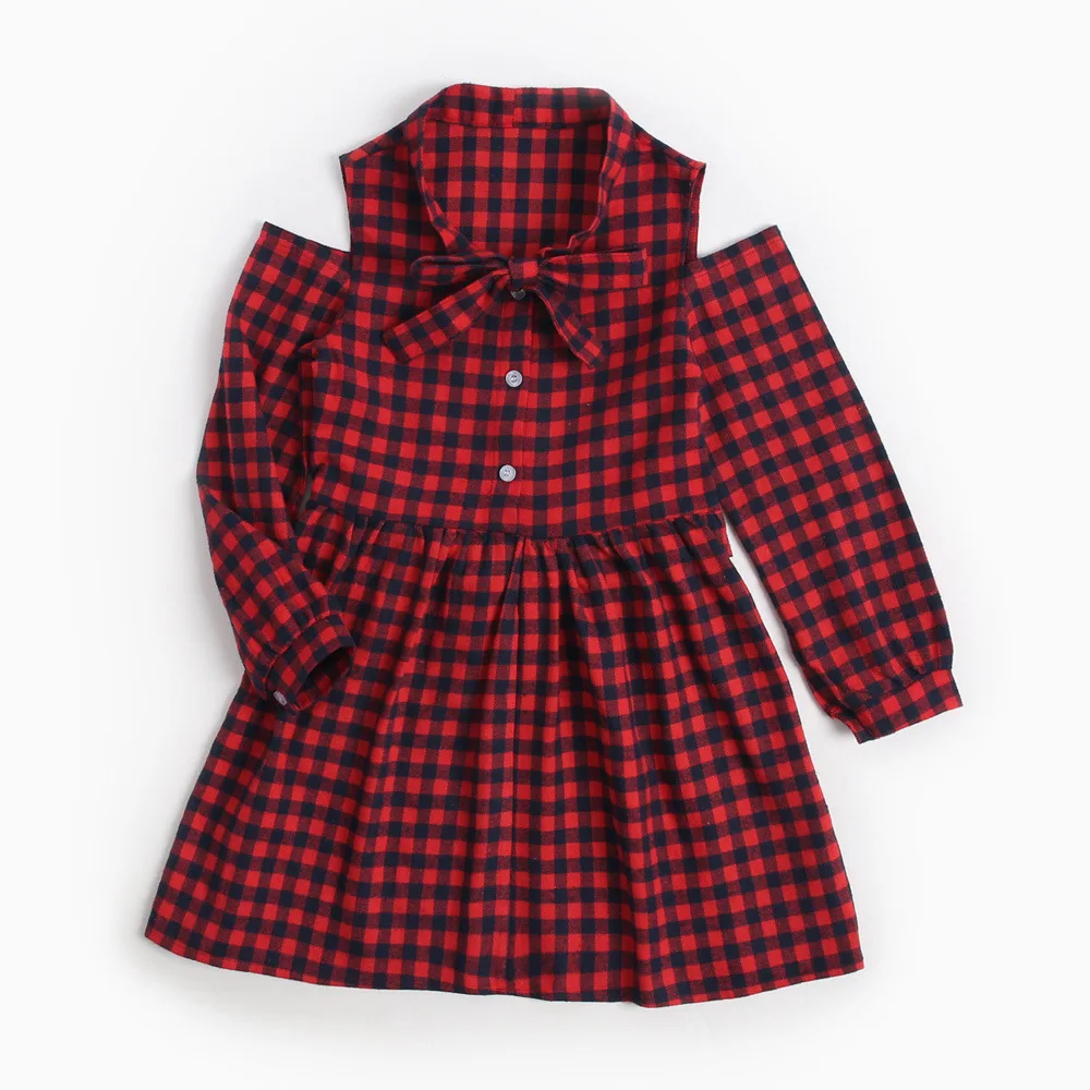 Платье для девочек клетчатое платье принцессы осеннее детское платье в европейском и американском стиле рождественское платье с перекрестной каймой Красного цвета