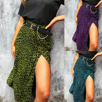 

Women's Skirt High Waist Shift Divide Midi Women's Leopard Green Leopard Print Print Dot Casual Chic Summer Skirt Sexy High