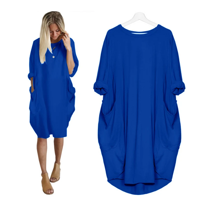 Autumn Womens dresses Pocket Loose Dress Ladies Crew Neck Casual Long girl Tops Dress female fashion big vestido Autumn Womens dresses Pocket Loose Dress Ladies Crew Neck Casual Long girl Tops Dress female fashion big vestido