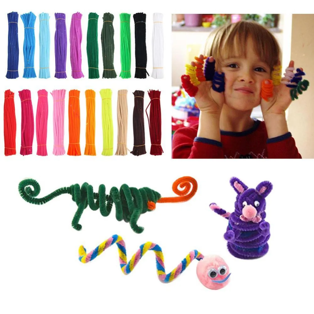100pcs Children Kid Plush Sticks Cleaners DIY Craft Chenille Stems Handmade Handicraft Twist Rod Braiding Wire Education Toy