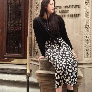 

WOMENGAGA 2020 Summer New Skrits A-line Print Zipper Casual Loose Fashion Streetwear Dropped Floral Girl Female Long A513