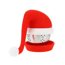 Креативный дизайн Санта шляпа Чайный фильтр стальной шар пищевой класс силиконовые чайные пакетики фильтры рождественские подарки LX7761