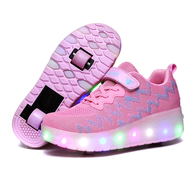 2022 New Children Two Wheels Luminous  Sneakers Black Blue Led Light Glowing Roller Skate Shoes Kids  Led USB Charging Shoes