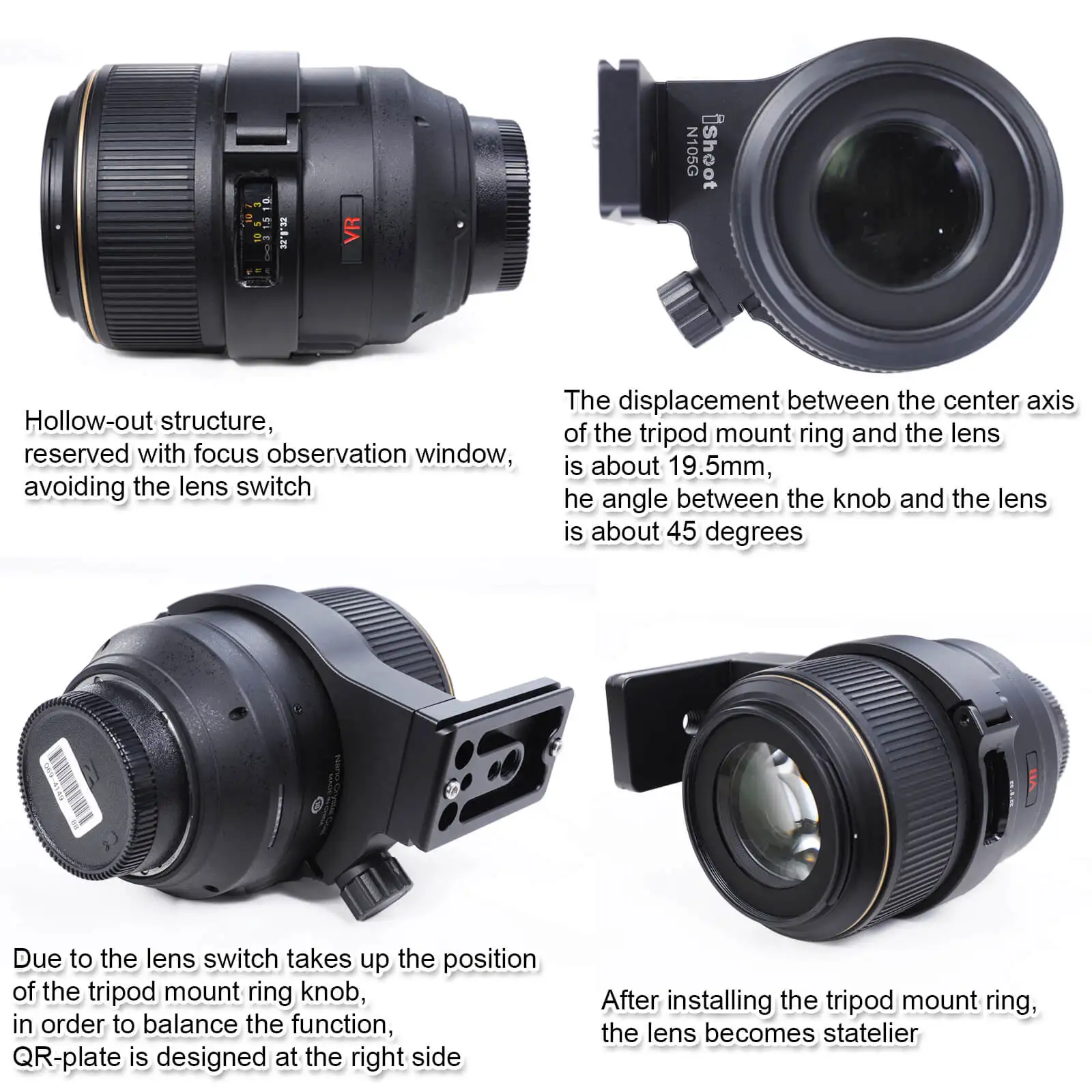 Крепление для штатива с воротником-стойкой для объектива Nikon AF-S 105 мм f/2,8G IF-ED VR микро макро объектив-нижняя часть камеры быстросъемная пластина