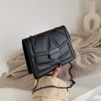 

2020 New Women's Bag Fashion Wild Rivet Chain Small Messenger Shoulder Bag Luxury Handbag Chain Small Square Bag