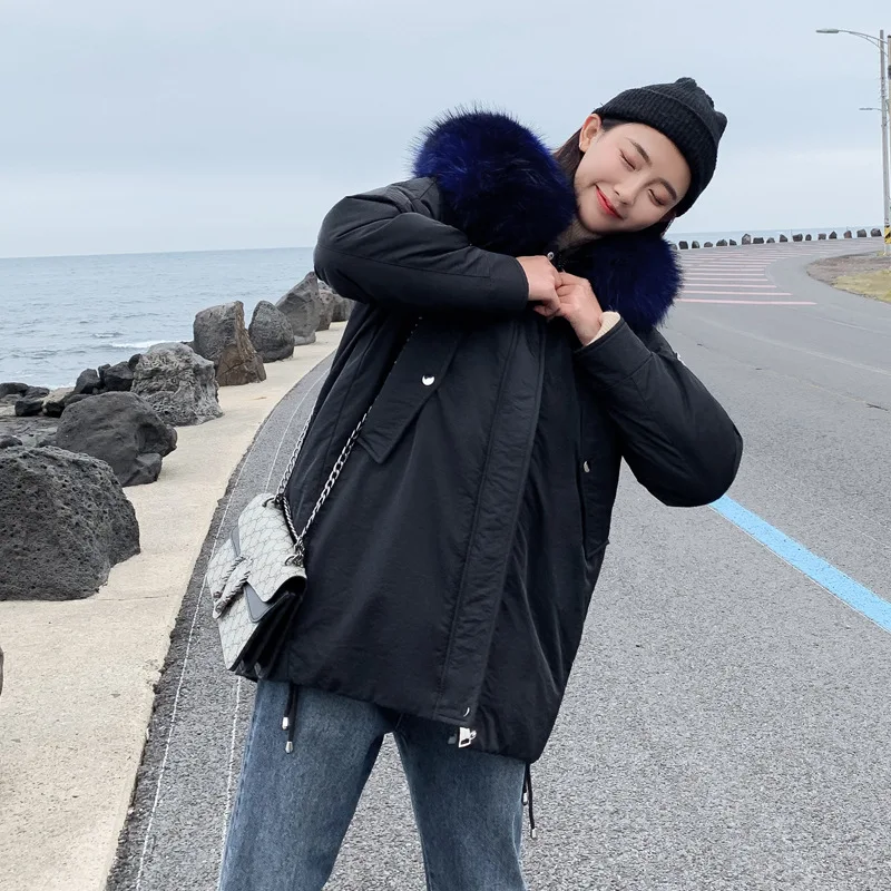 

Photo Shoot 2019 Autumn And Winter down Jacket Five-pointed Star Women's Korean-style Large Fur Collar Loose-Fit Students Cotton